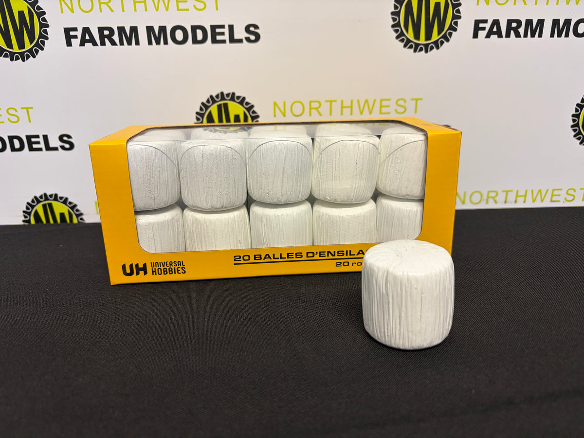 UNIVERSAL HOBBIES 7232 1:32 SCALE 20 ROUND BALE SILAGE WHITE WRAP