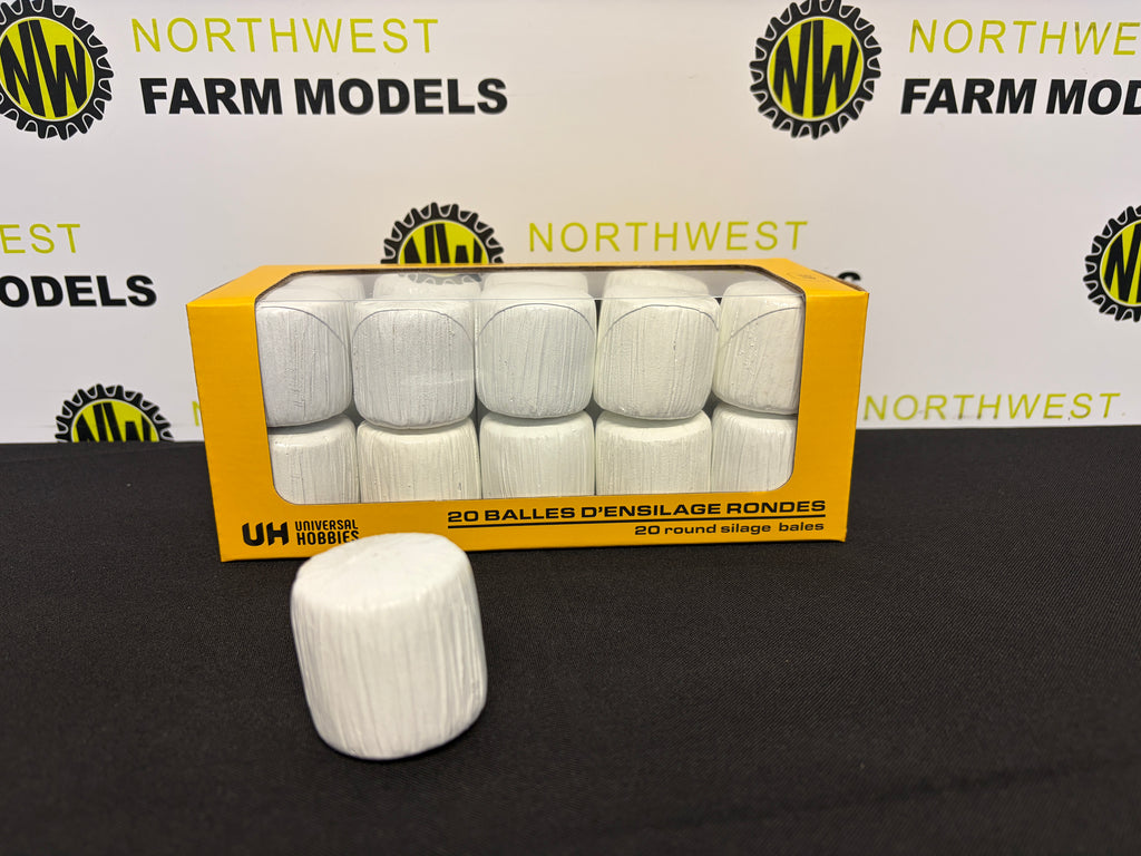 UNIVERSAL HOBBIES 7232 1:32 SCALE 20 ROUND BALE SILAGE WHITE WRAP