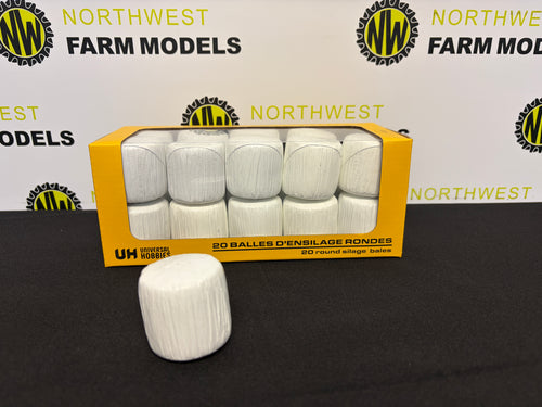 UNIVERSAL HOBBIES 7232 1:32 SCALE 20 ROUND BALE SILAGE WHITE WRAP