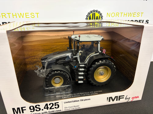 UNIVERSAL HOBBIES 7206 1:32 SCALE MASSEY FERGUSON 9S.425 MATT BLACK WITH GOLD WHEELS LIMITED EDITION