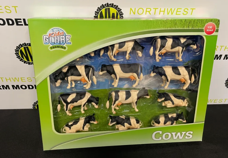 KIDS GLOBE 571929 1:32 SCALE 12 PACK COWS BLACK AND WHITE