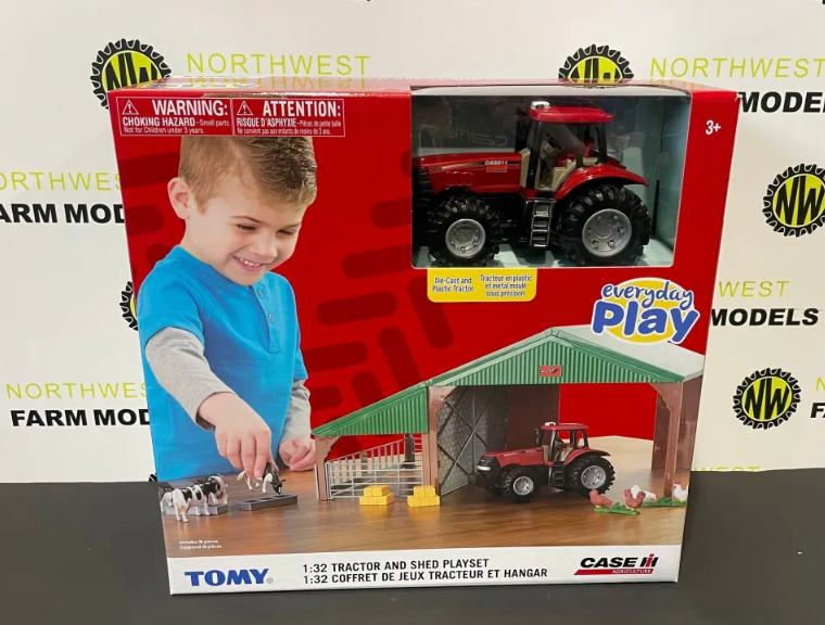 BRITAINS 47019 1:32 SCALE FARM BUILDING SET WITH CASE TRACTOR