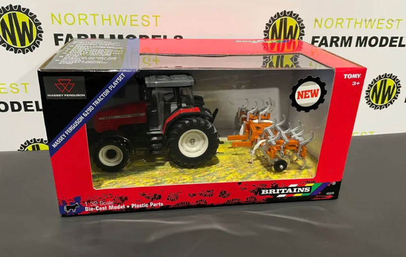 BRITAINS 43335 1:32 SCALE MASSEY FERGUSON 6290 WITH CULTIVATOR