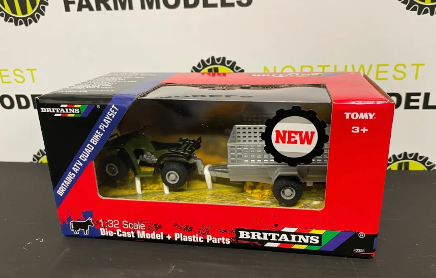 BRITAINS 43358 1:32 SCALE ATV QUAD BIKE AND TRAILER SET
