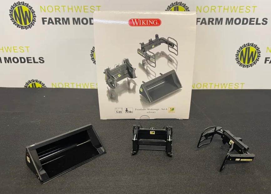 WIKING 1:32 SCALE BRESSEL AND LADE FRONT LOADER ATTACHMENTS BALE GRAB, TIP TOE BUCKET, LOG GRAB