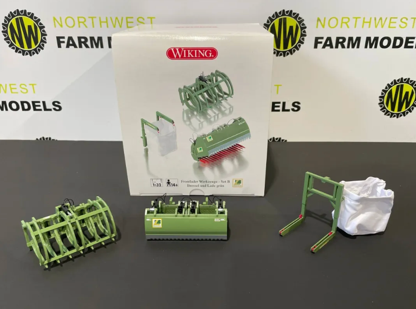 WIKING 1:32 SCALE BRESSEL AND LADE FRONT LOADER ATTACHMENTS (SHEAR GRAB, MUCK GRAB, BAG LIFTER) FENDT COLOURS