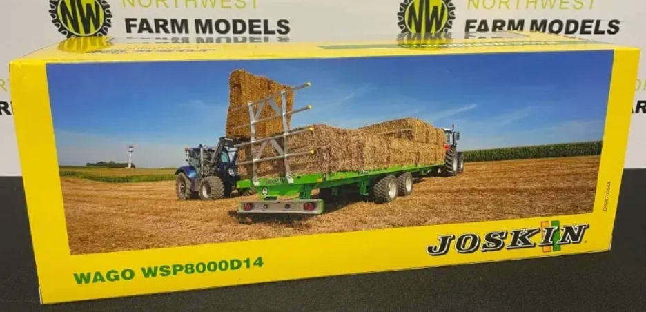 UNIVERSAL HOBBIES 6789 1:32 SCALE JOSKIN WAGO WSP8000D14 BALE TRAILER WITH BALES